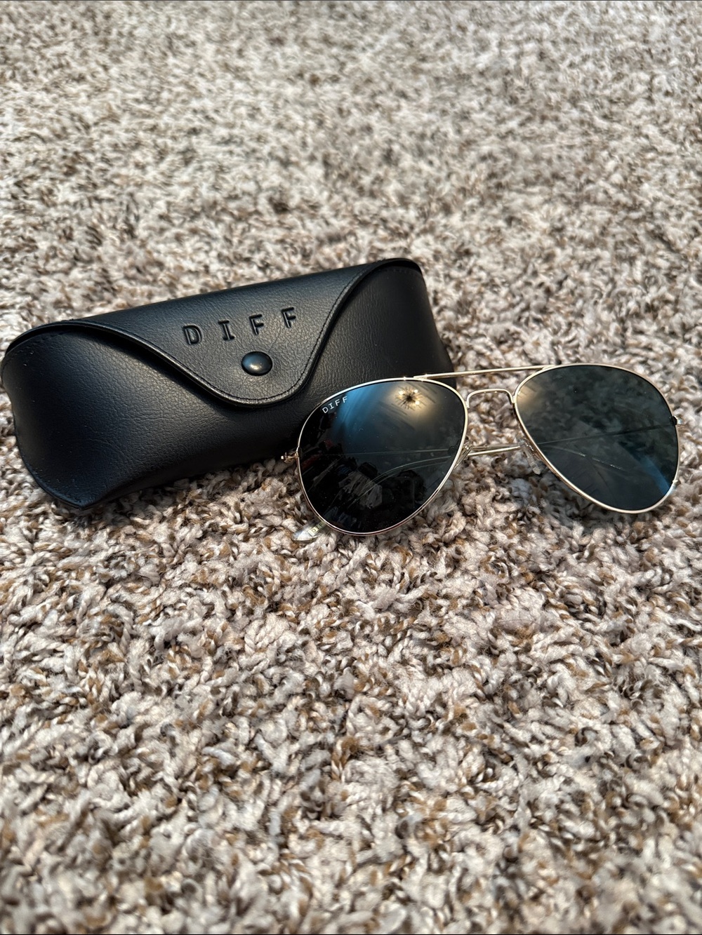Diff Eyewear Gold Frame Aviator Sunglasses with Black Lenses
